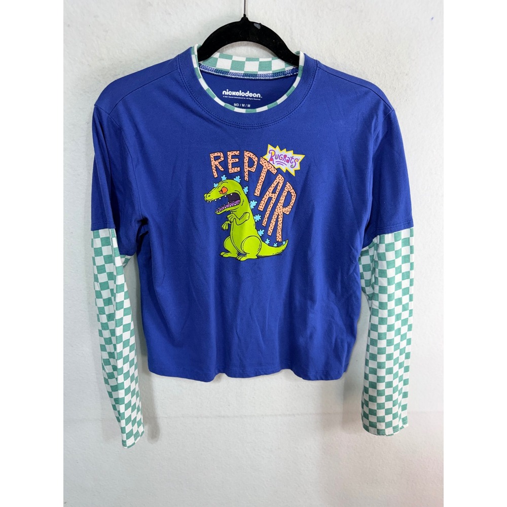 Nickelodeon Rugrats Reptar Graphic Layered Long Sleeve Tee Retro Medium Blue